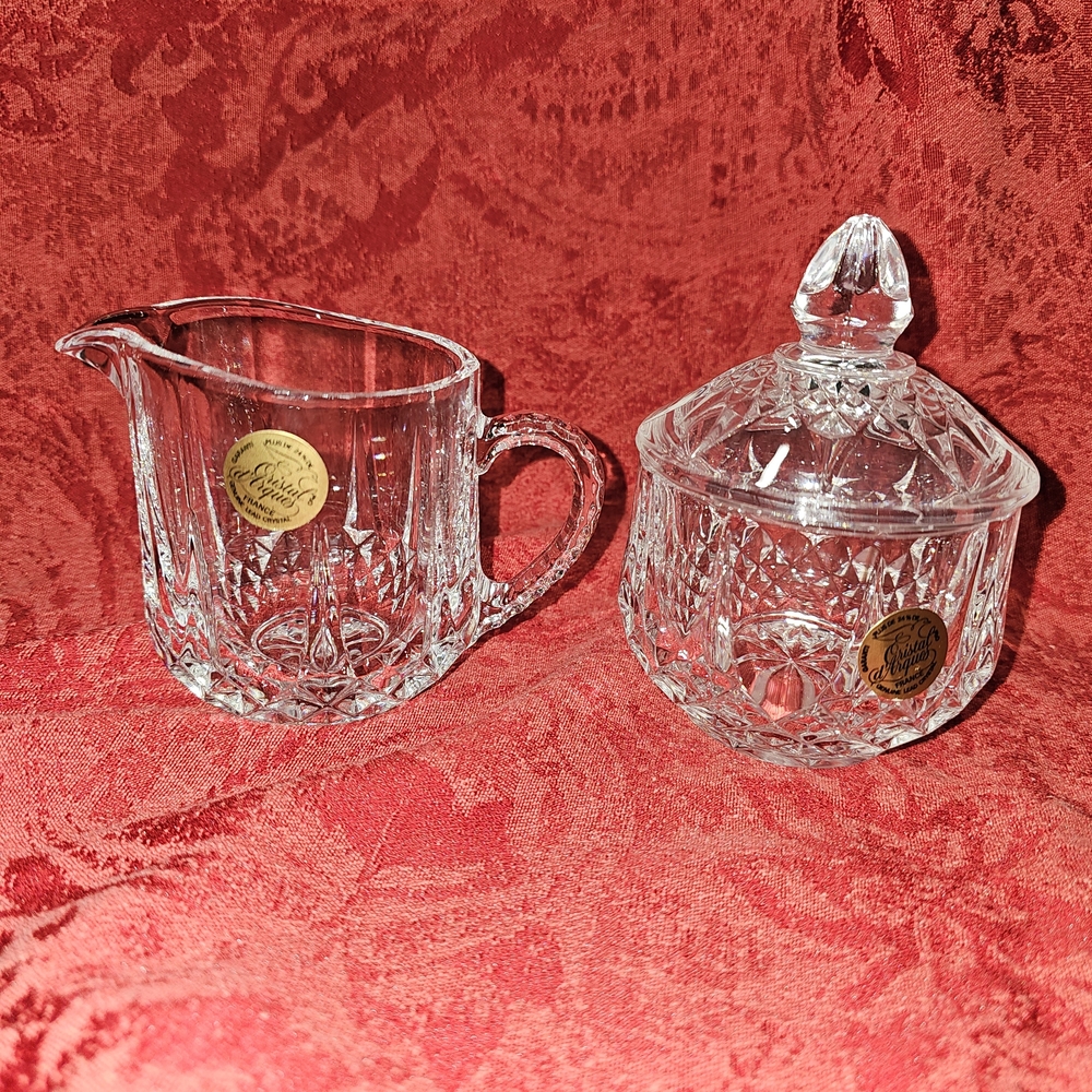 Longchamp Vintage Crystal Creamer and Sugar Bowl Set NEW in Box